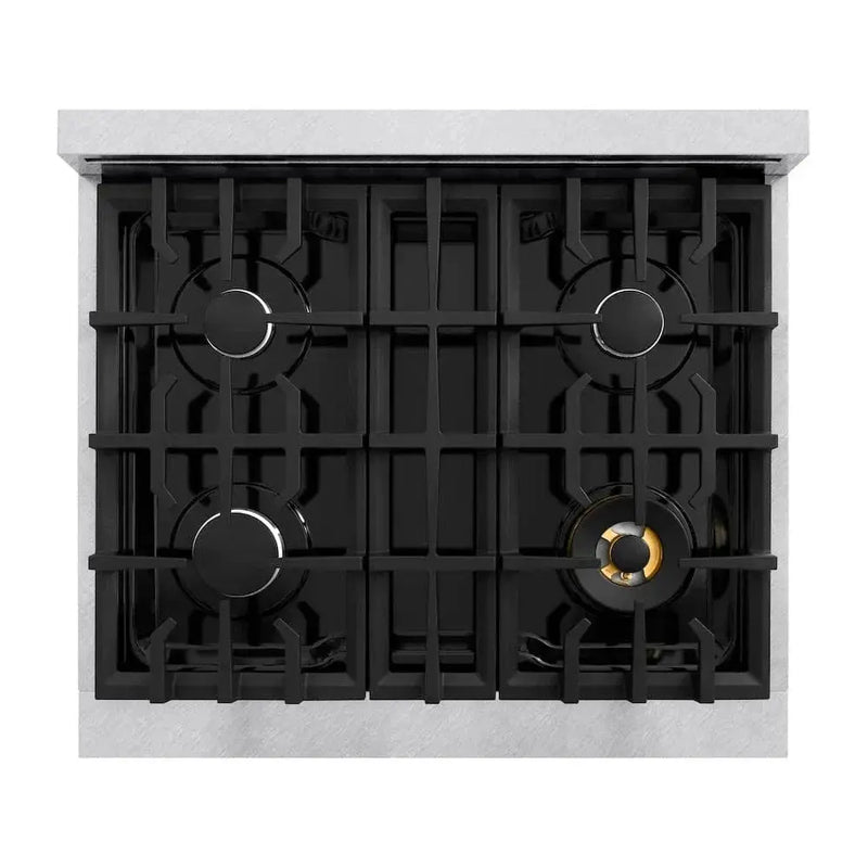 ZLINE 30" Dual Fuel Range, Gas Cooktop, Electric Convection Oven DuraSnow® Stainless Steel, CDRS-30 by Farmhouse Kitchen and Bath