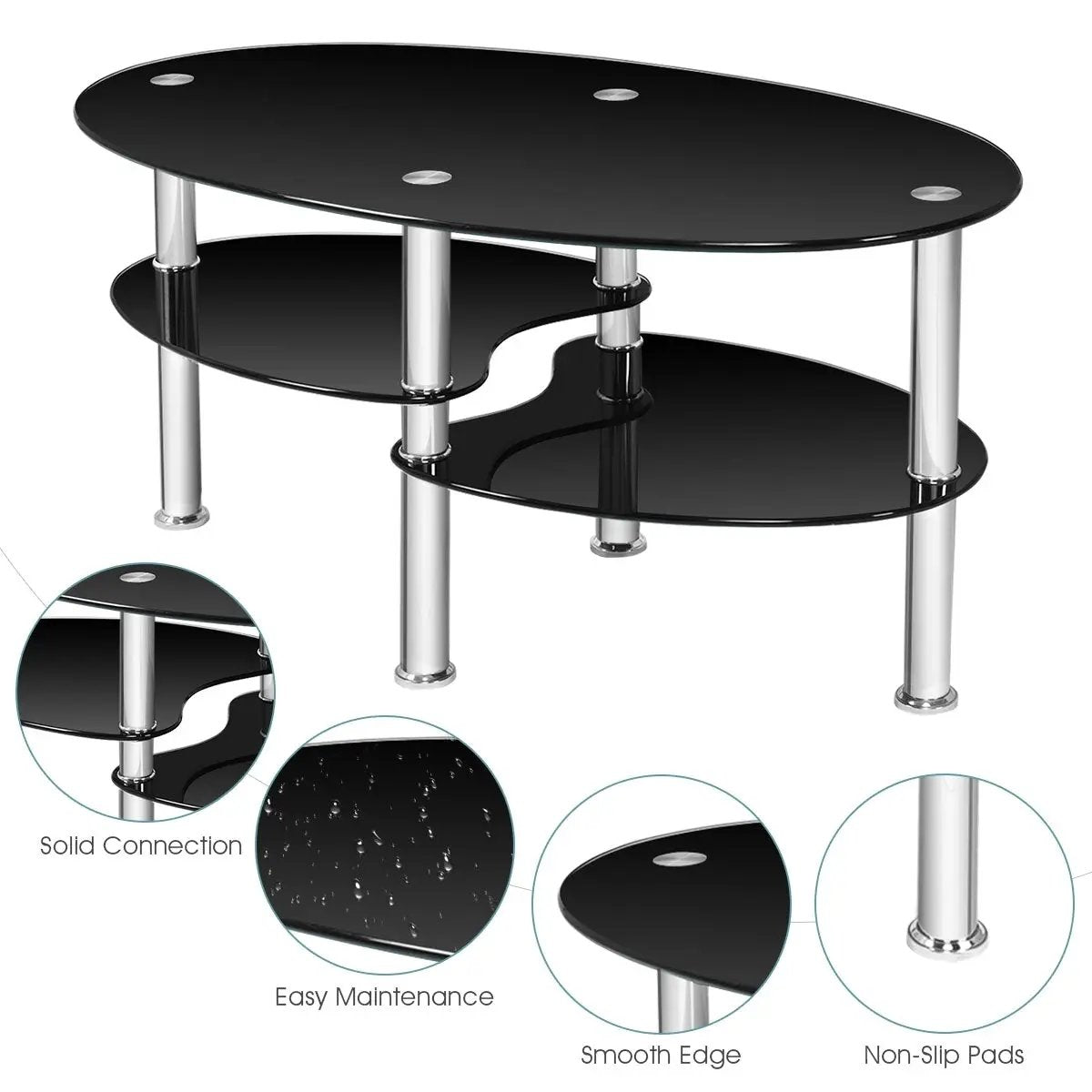 Tempered Glass Oval Side Coffee Table, photo 8 of 9