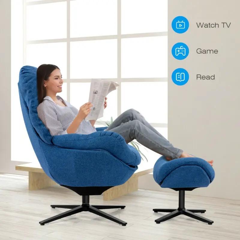 Upholstered Swivel Lounge Chair with Ottoman and Rocking Footstool by DirectDeals