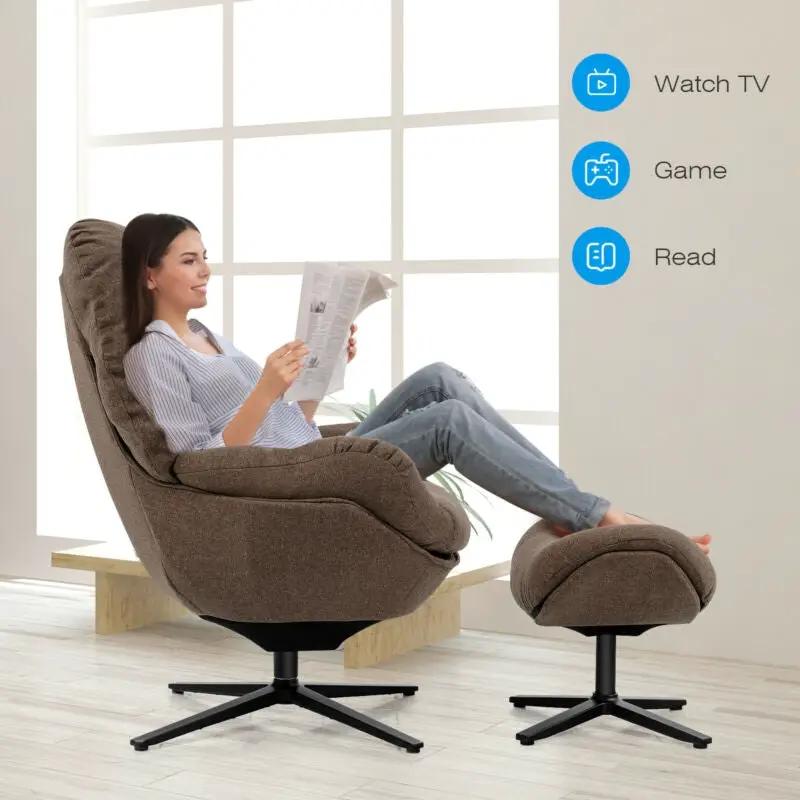 Upholstered Swivel Lounge Chair with Ottoman and Rocking Footstool by DirectDeals