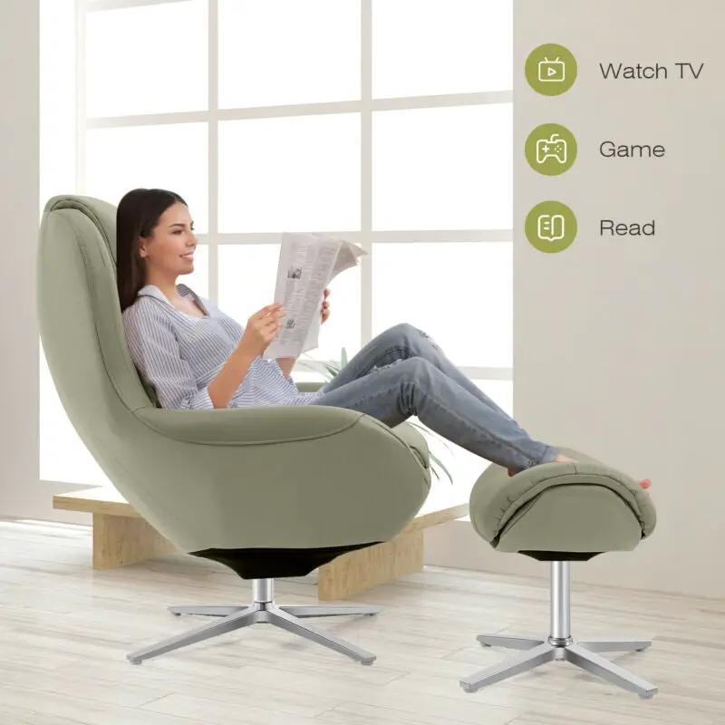 360¬∞ Swivel Leather Lounge Chair with Ottoman and Aluminum Alloy Base by DirectDeals