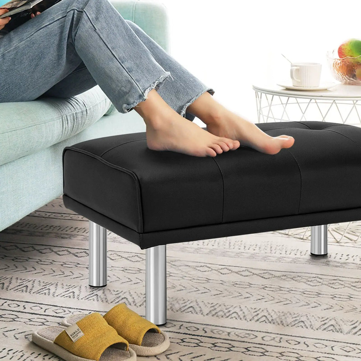 Rectangle Tufted Ottoman with Stainless Steel Legs for Living Room, photo 3 of 16