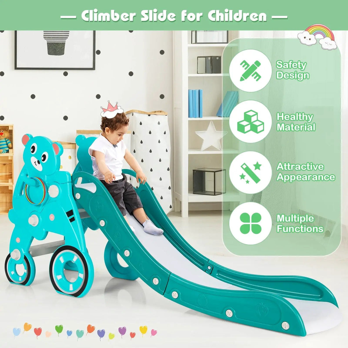 4-in-1 Foldable Baby Slide Toddler Climber Slide PlaySet with Ball, photo 16 of 24