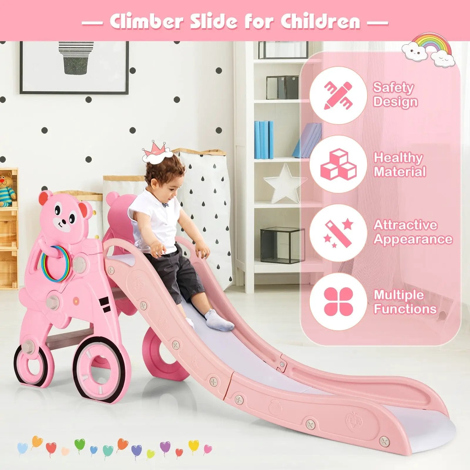 4-in-1 Foldable Baby Slide Toddler Climber Slide PlaySet with Ball by DirectDeals