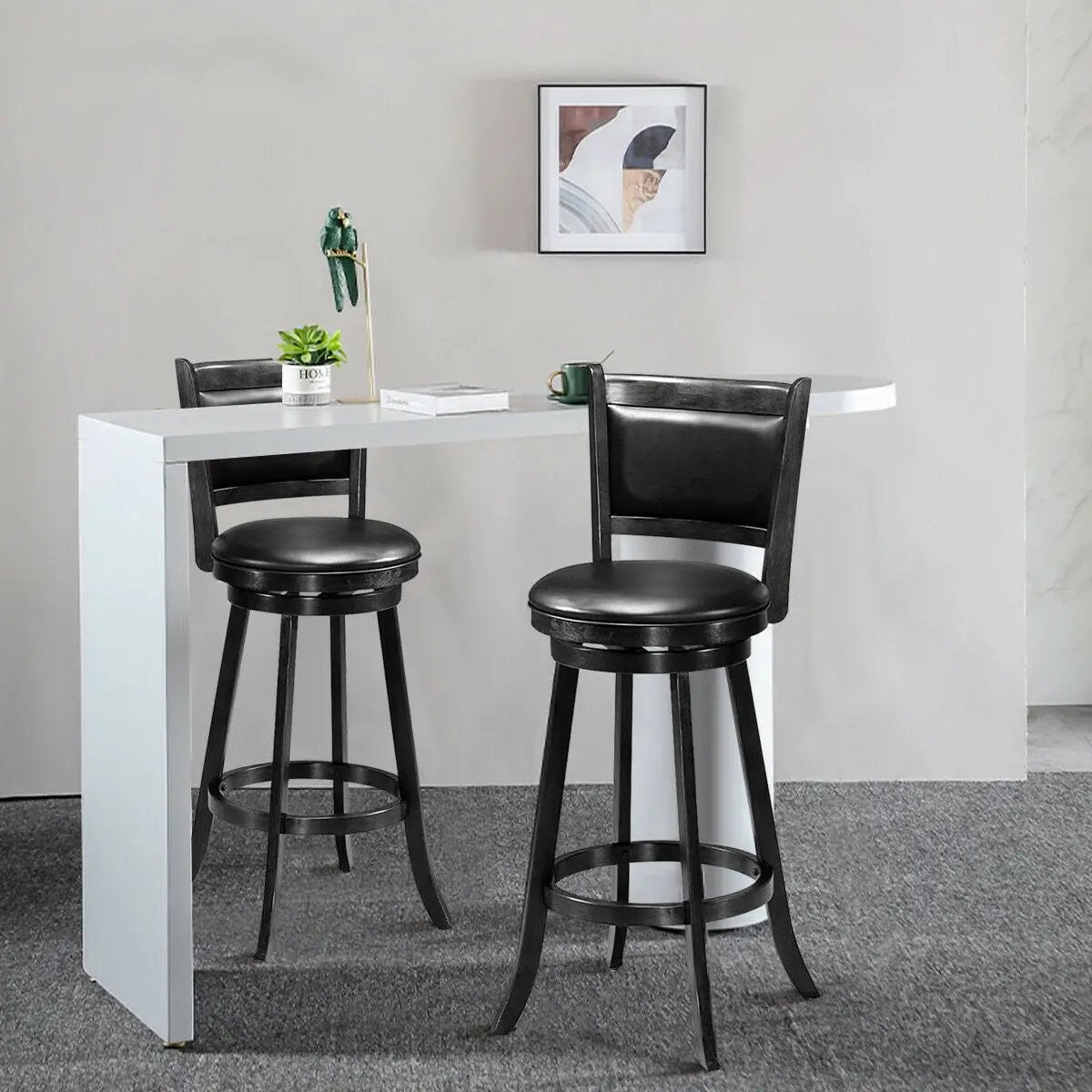 Set of 2 29 Inch Swivel Bar Height Stool Wood Dining Chair Barstool, photo 7 of 10