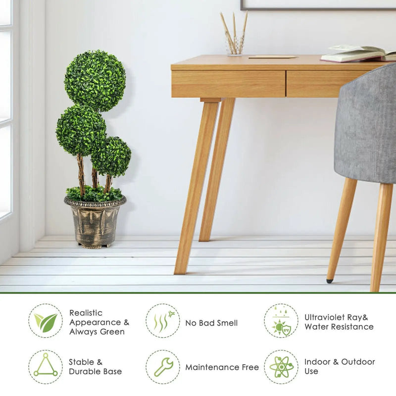 30 Inch Artificial Topiary Triple Ball Tree Indoor and Outdoor UV Protection by DirectDeals