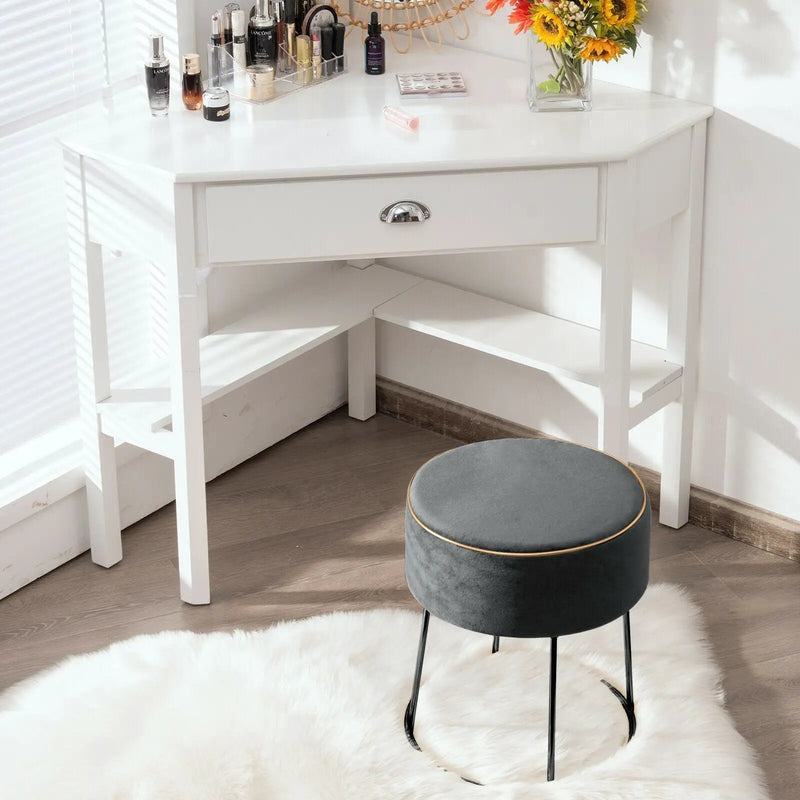 Round Velvet Footrest Stool Ottoman with Non-Slip Foot Pads for Bedside by DirectDeals