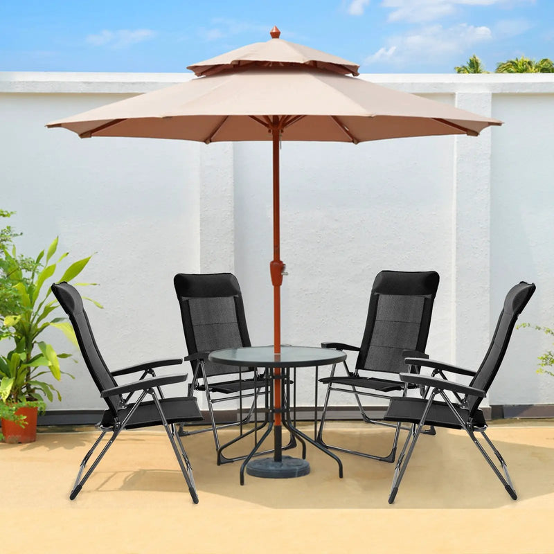 2 Pcs Portable Patio Folding Dining Chairs with Headrest Adjust for Camping -Black by DirectDeals