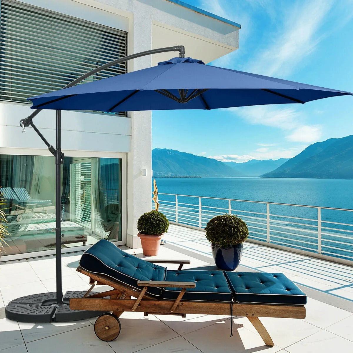 10 Feet Offset Umbrella with 8 Ribs Cantilever and Cross Base, photo 2 of 12