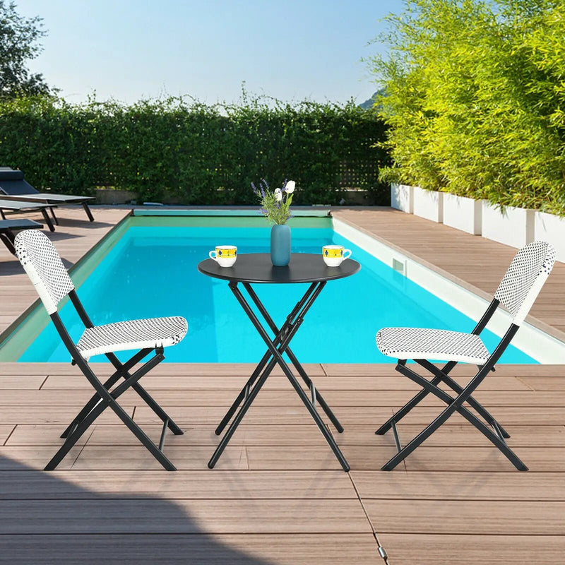 3 Pieces Patio Rattan Bistro Set with Round Dining Table and 2 Chairs by DirectDeals