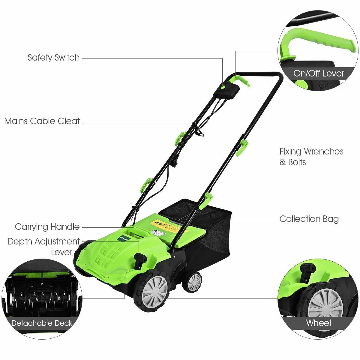 13 Inch 12 Amp Electric Scarifier with Collection Bag and Removable Blades, photo 5 of 9