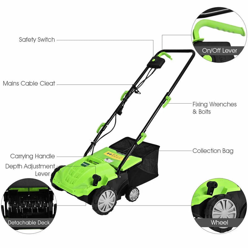 13 Inch 12 Amp Electric Scarifier with Collection Bag and Removable Blades by DirectDeals