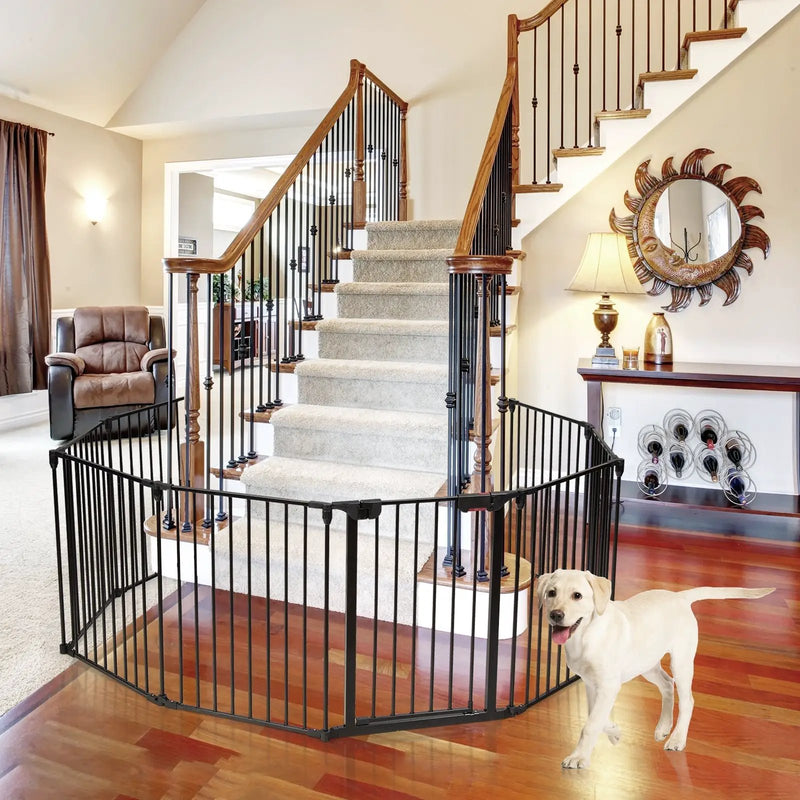 Adjustable Panel Baby Safe Metal Gate Play Yard-Black by DirectDeals