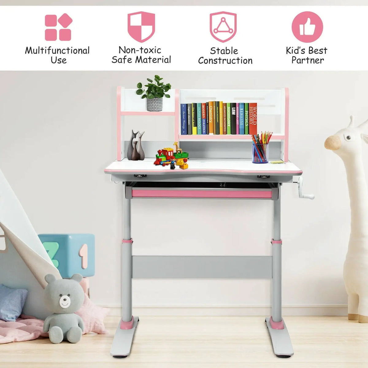 Kids Multifunctional Writing Desk with Tilt Desktop and Book Shelf, photo 15 of 16