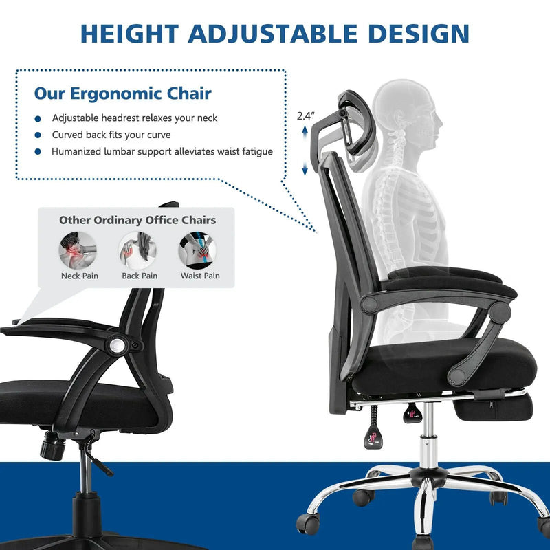 Ergonomic Recliner Mesh Office Chair with Adjustable Footrest-Black by DirectDeals