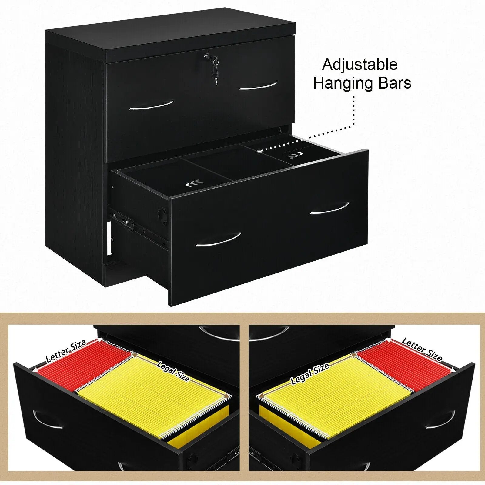 2-Drawer File Cabinet with Lock Hinging Bar Letter and Legal Size by DirectDeals