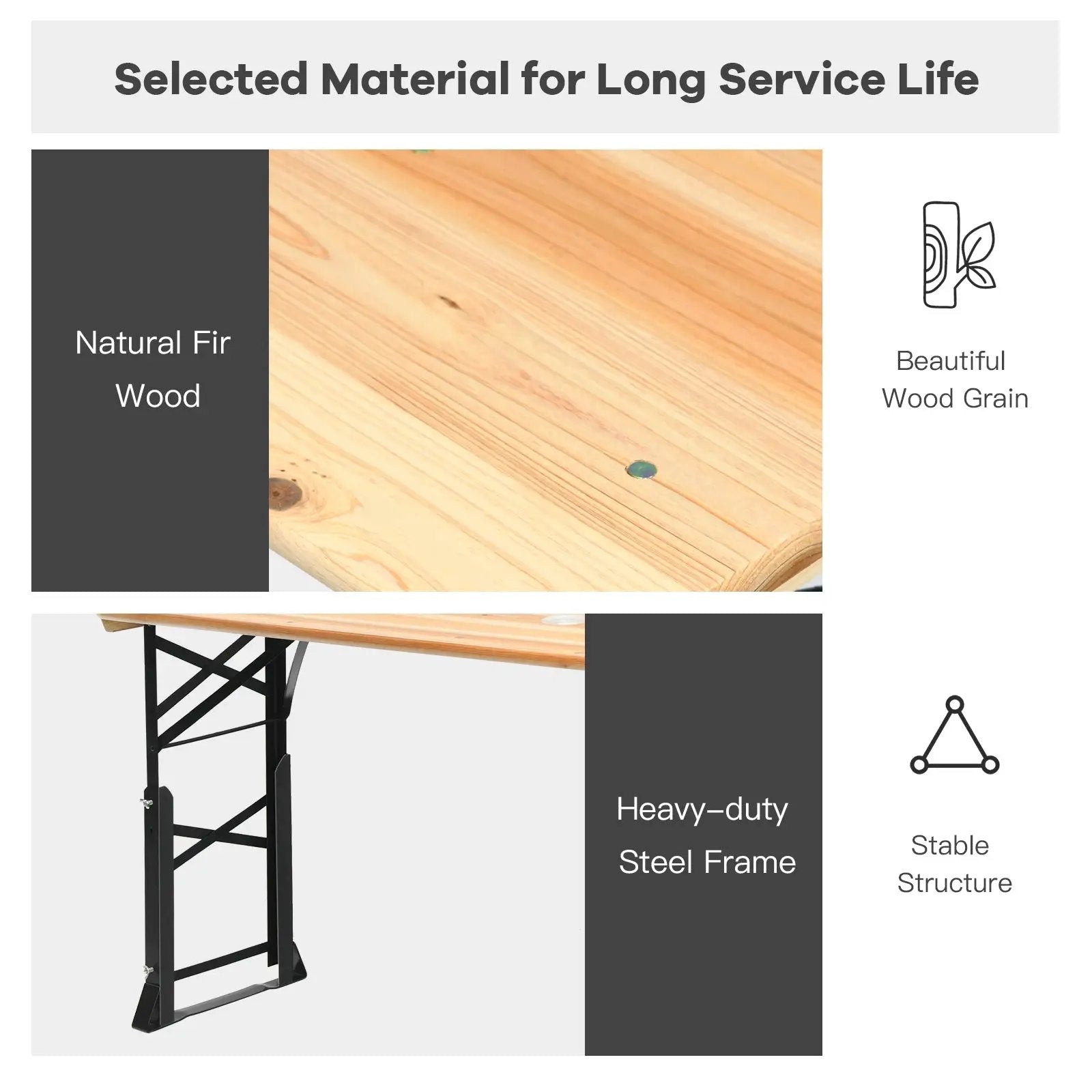 66.5 Inch Outdoor Wood Folding Picnic Table with Adjustable Heights by DirectDeals