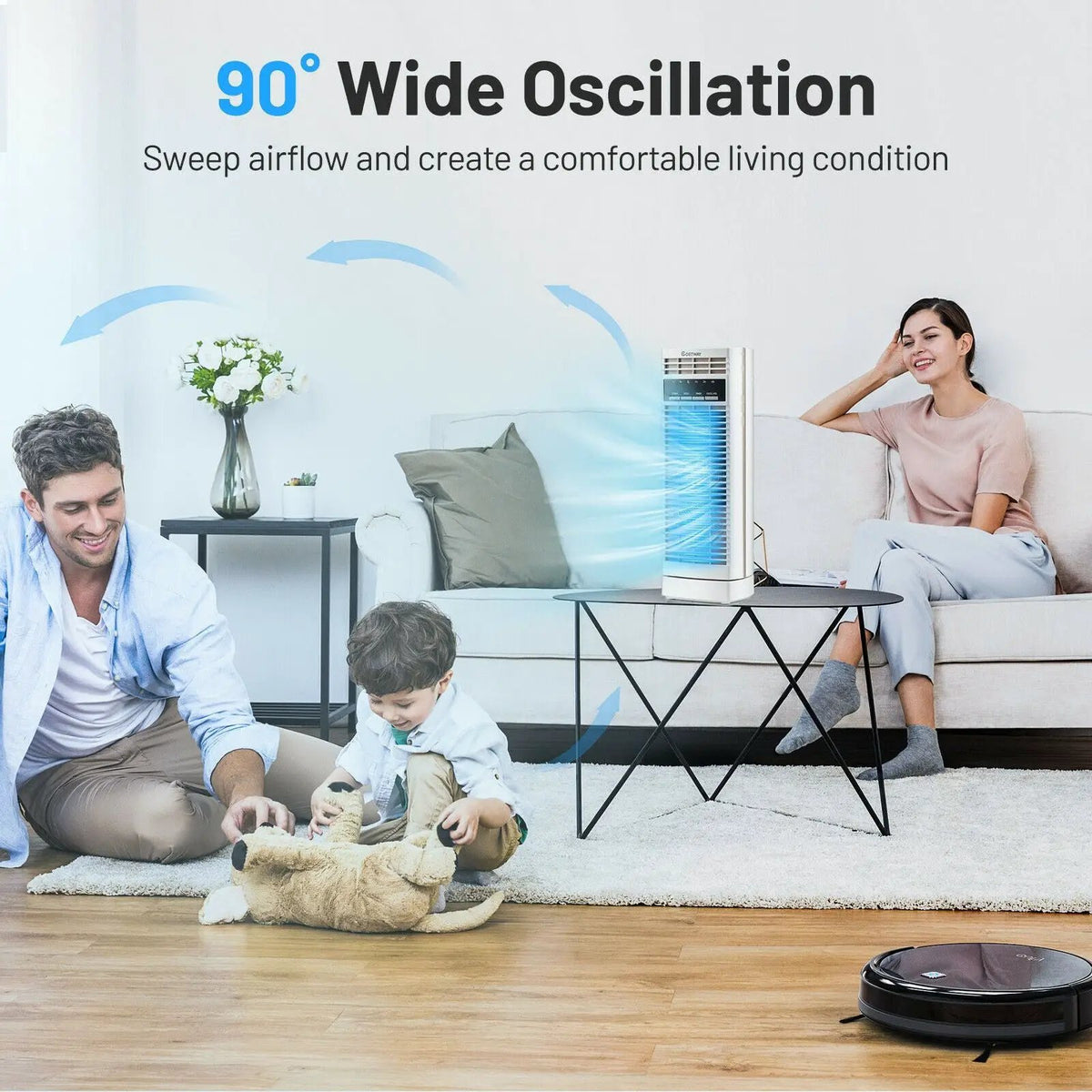 14 Inch Mini Oscillating Tower Fan Electric Desk Fan with 3 Speed and Timer, photo 8 of 9