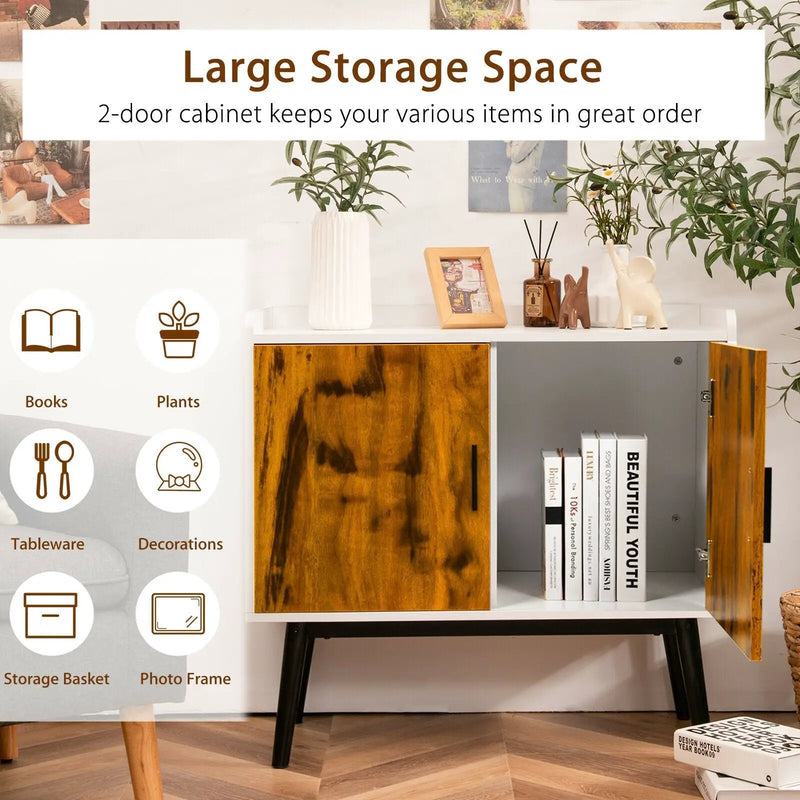 Mid-Century Wood Storage Cabinet with 2 Doors and Metal Legs for Entryway by DirectDeals