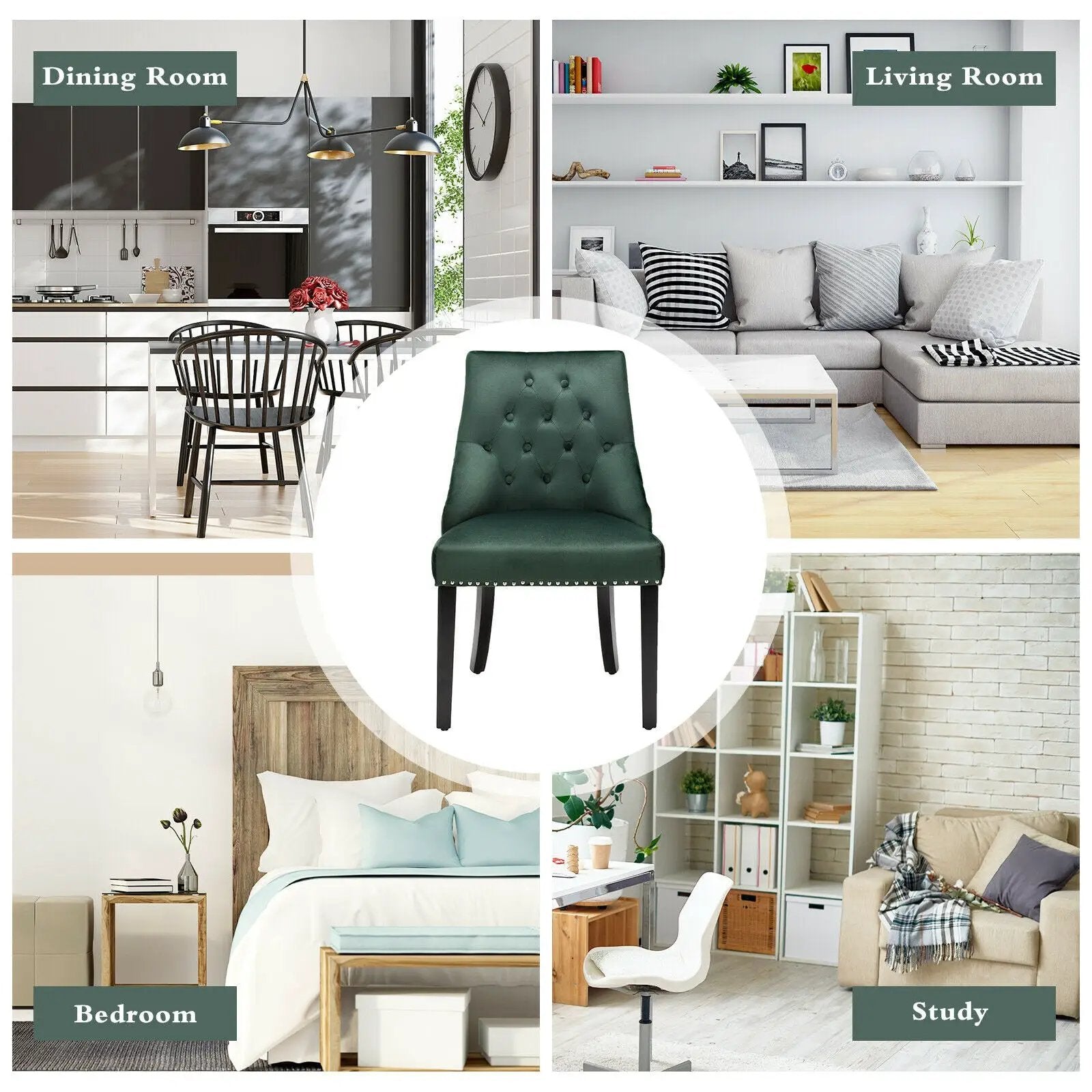 Modern Upholstered Button-Tufted Dining Chair with Naild Trim by DirectDeals