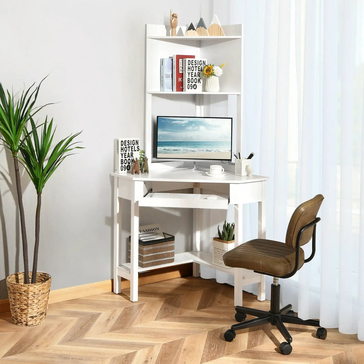 Corner Computer Desk with Hutch and Storage Shelves, photo 8 of 9
