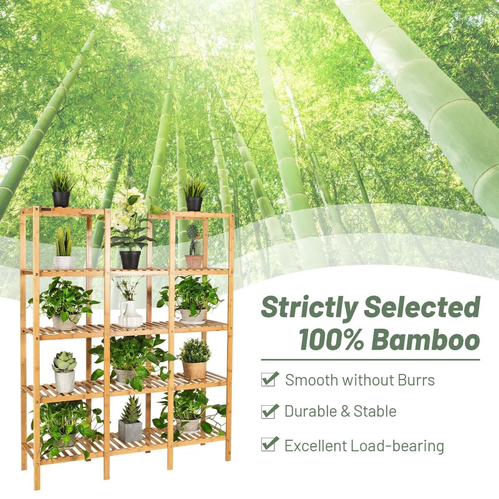 Multifunctional Bamboo Shelf Flower Plant Display Stand by DirectDeals