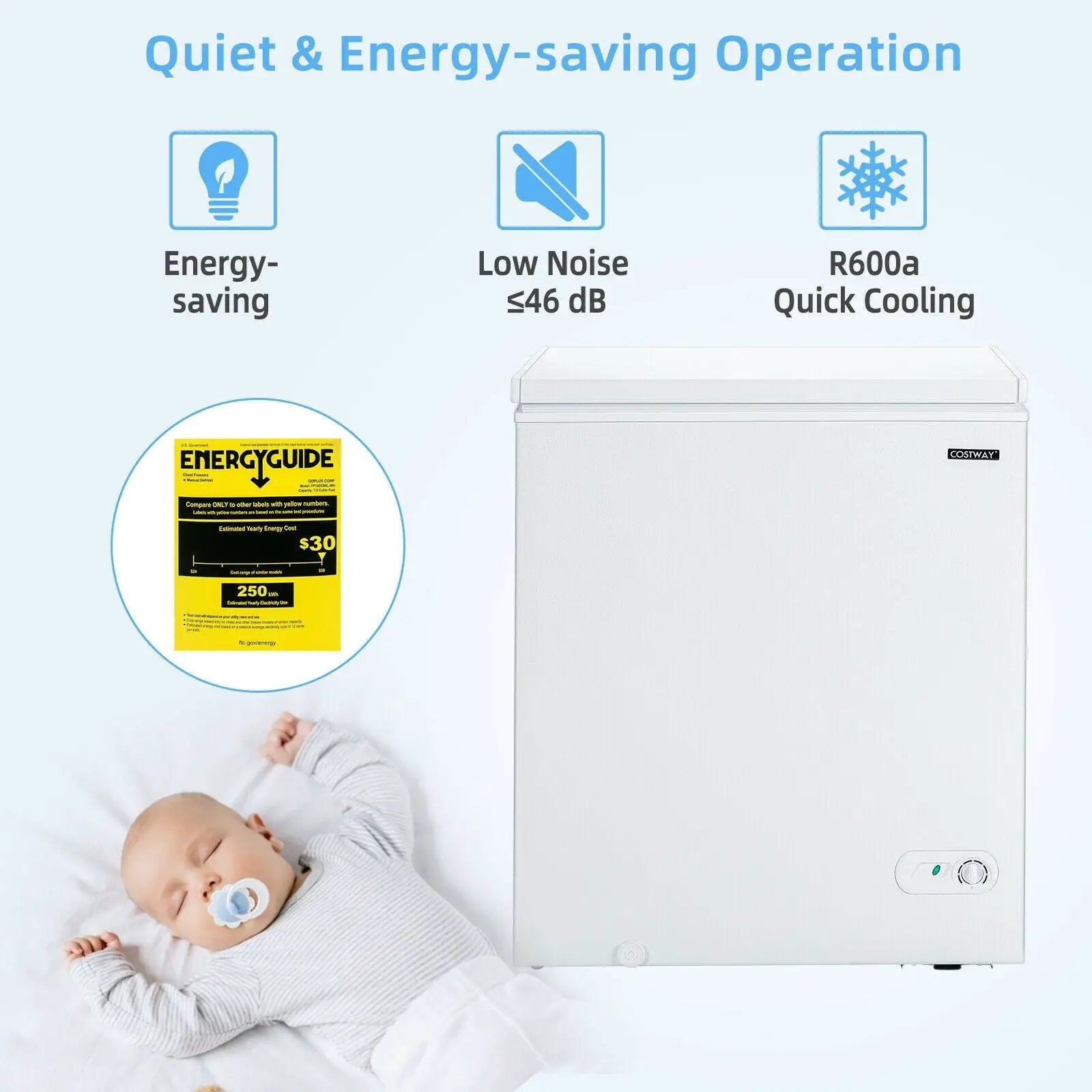 5.2 Cu.ft Chest Freezer Upright Single Door Refrigerator with 3 Baskets-White by DirectDeals