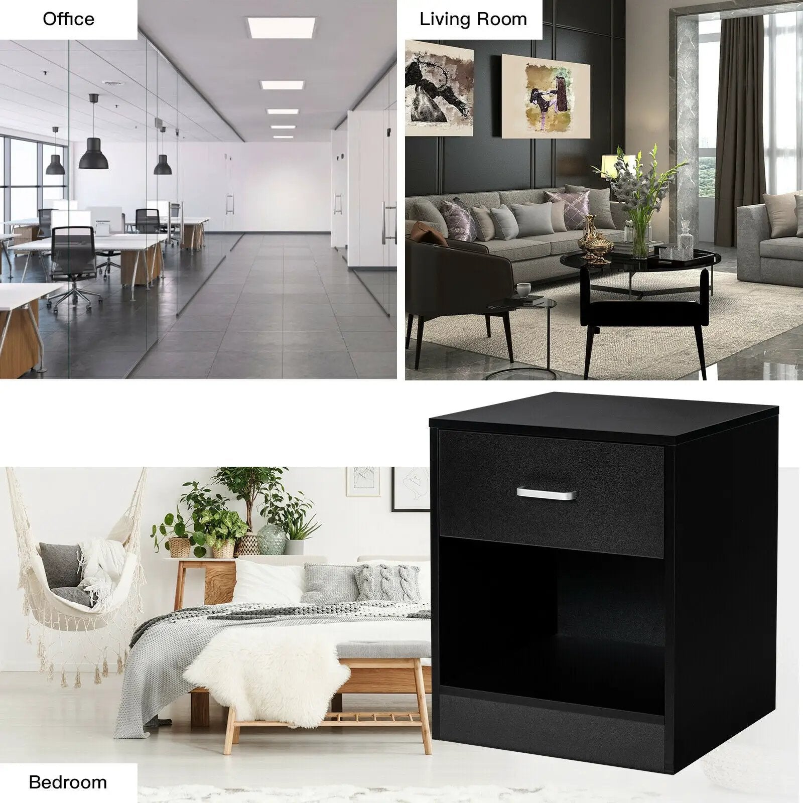 2 Pieces Nightstand with Storage Drawer and Cabinet by DirectDeals