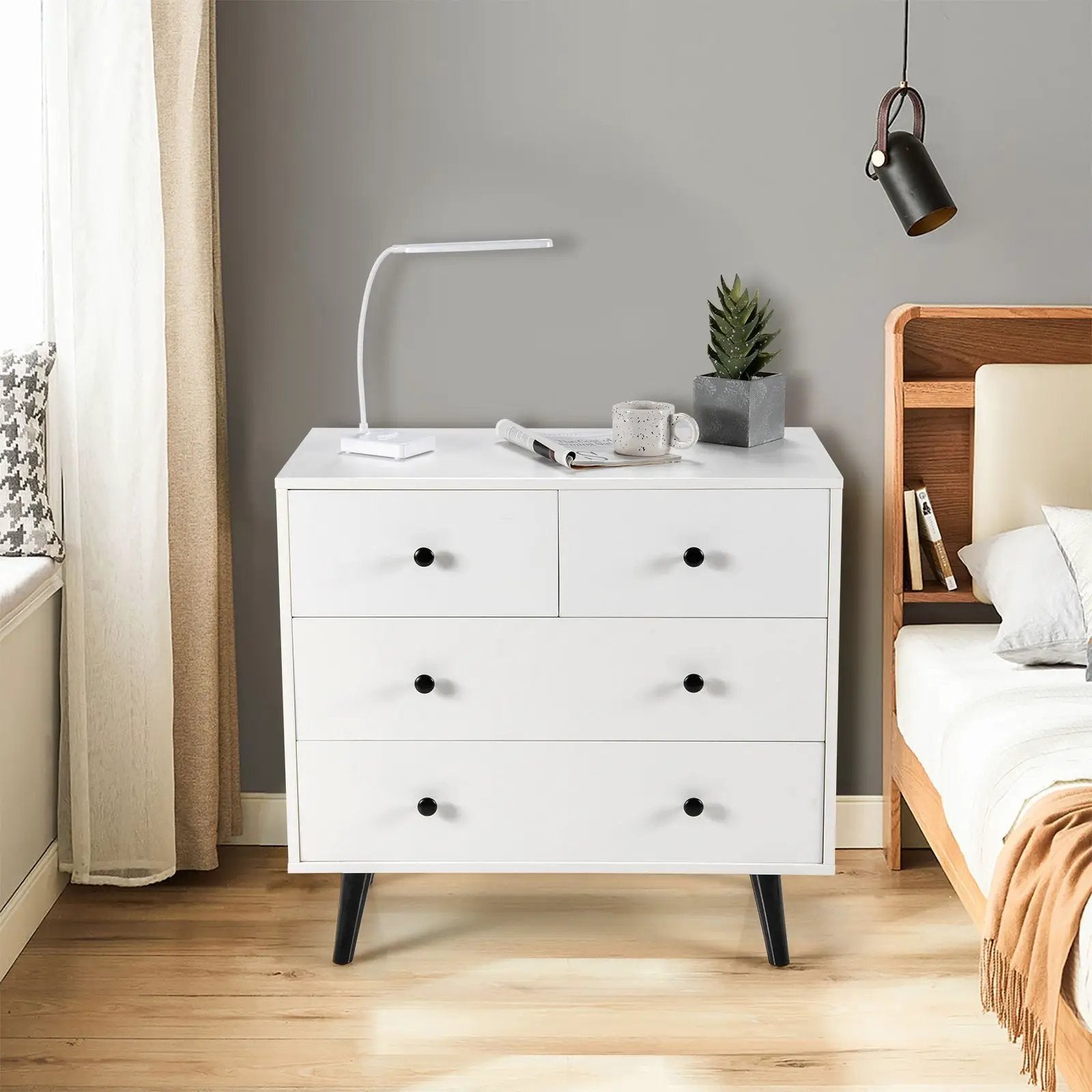4 Drawers Dresser Chest of Drawers Free Standing Sideboard Cabinet-White by DirectDeals