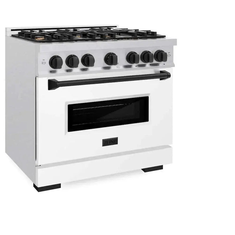 ZLINE 36" Dual Fuel Range, Gas Cooktop, Electric Convection Oven DuraSnow® Stainless Steel, Matte Black CDRSZ-36-MB by Farmhouse Kitchen and Bath