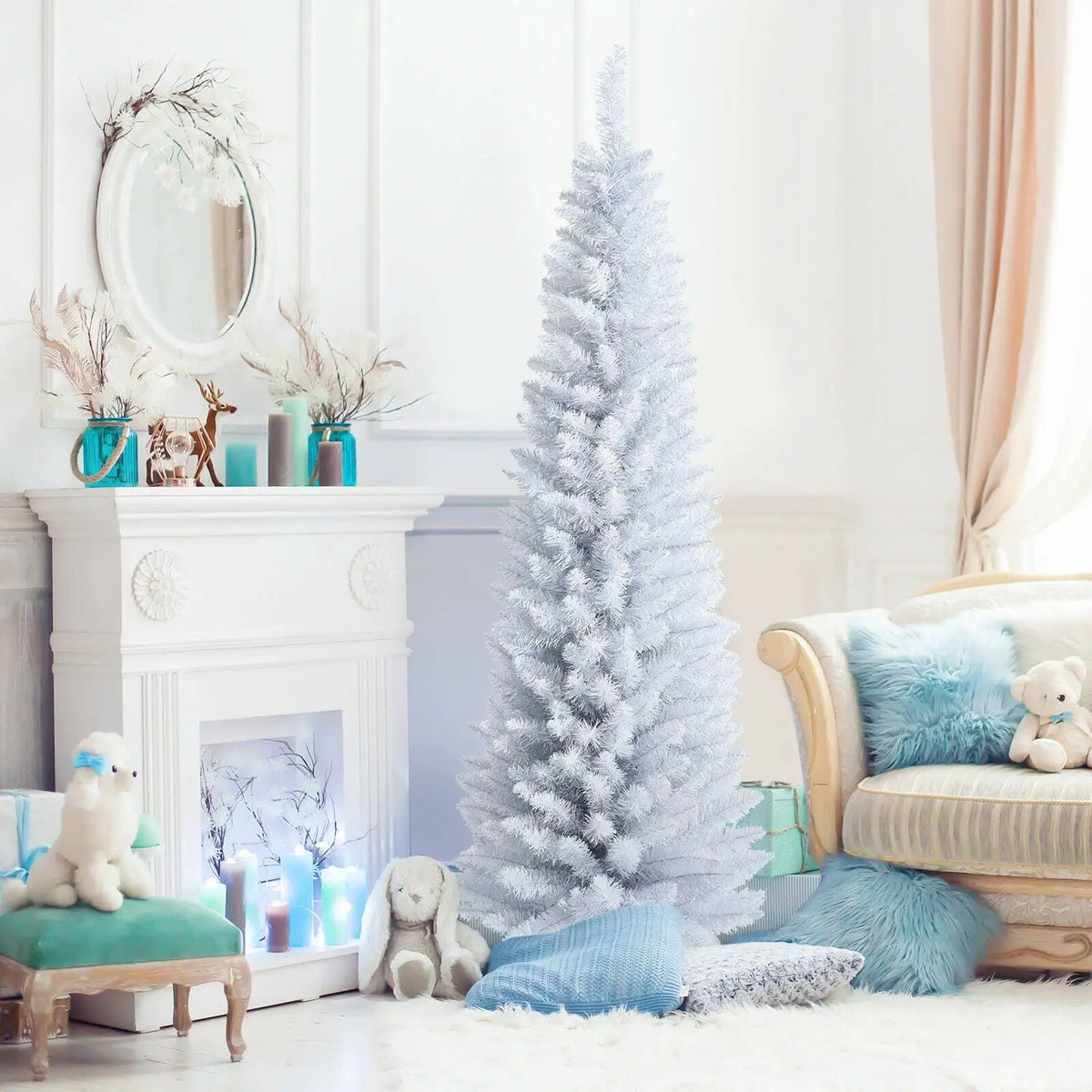 6 Feet Unlit Artificial Slim Pencil Christmas Tree with Metal Stand, photo 7 of 10