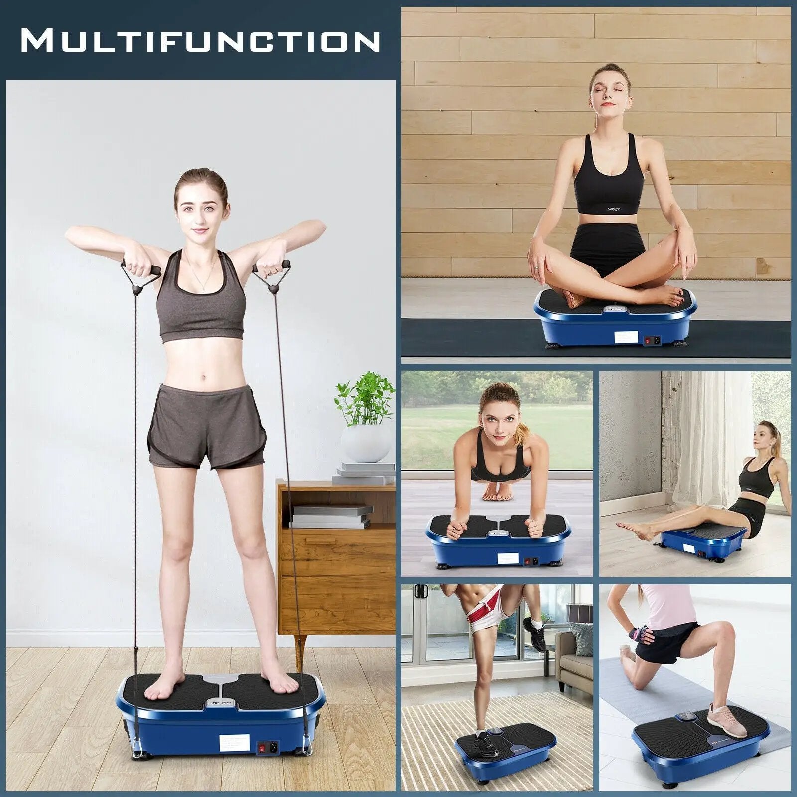 Mini Vibration Fitness Plate Machine with Remote Control and Loop Bands-Blue by DirectDeals