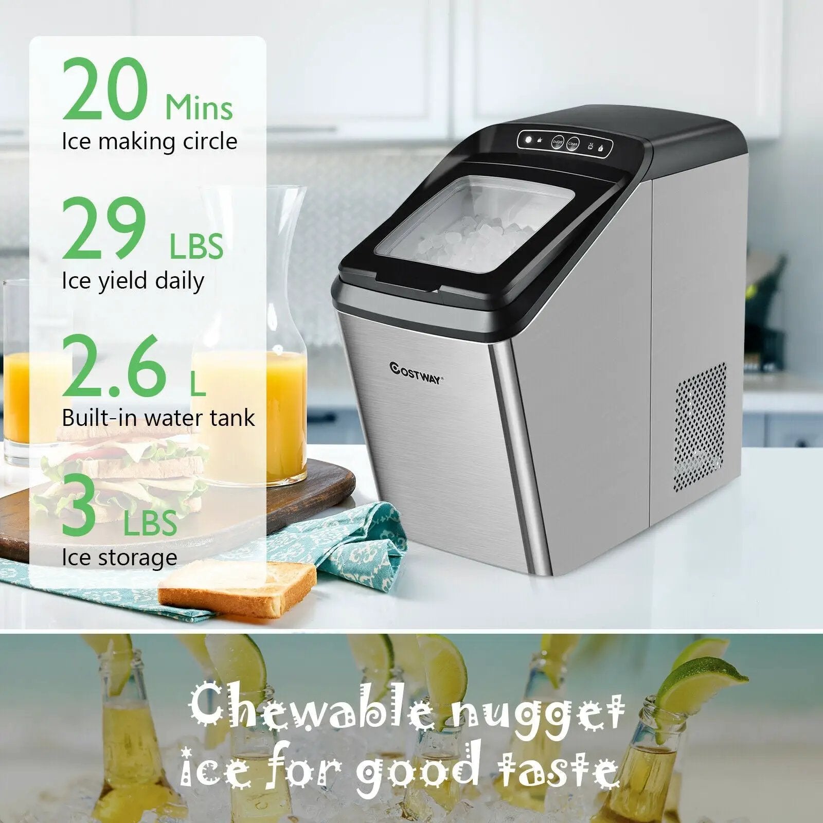 Ice Making Machine with 29 Pounds Pebble Ice per Day-Silver by DirectDeals