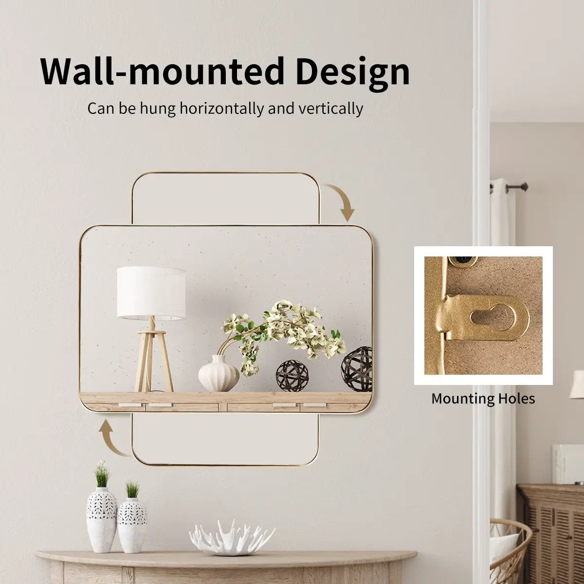 32 Inch x 20 Inch Metal Frame Wall-Mounted Rectangle Mirror, photo 7 of 9