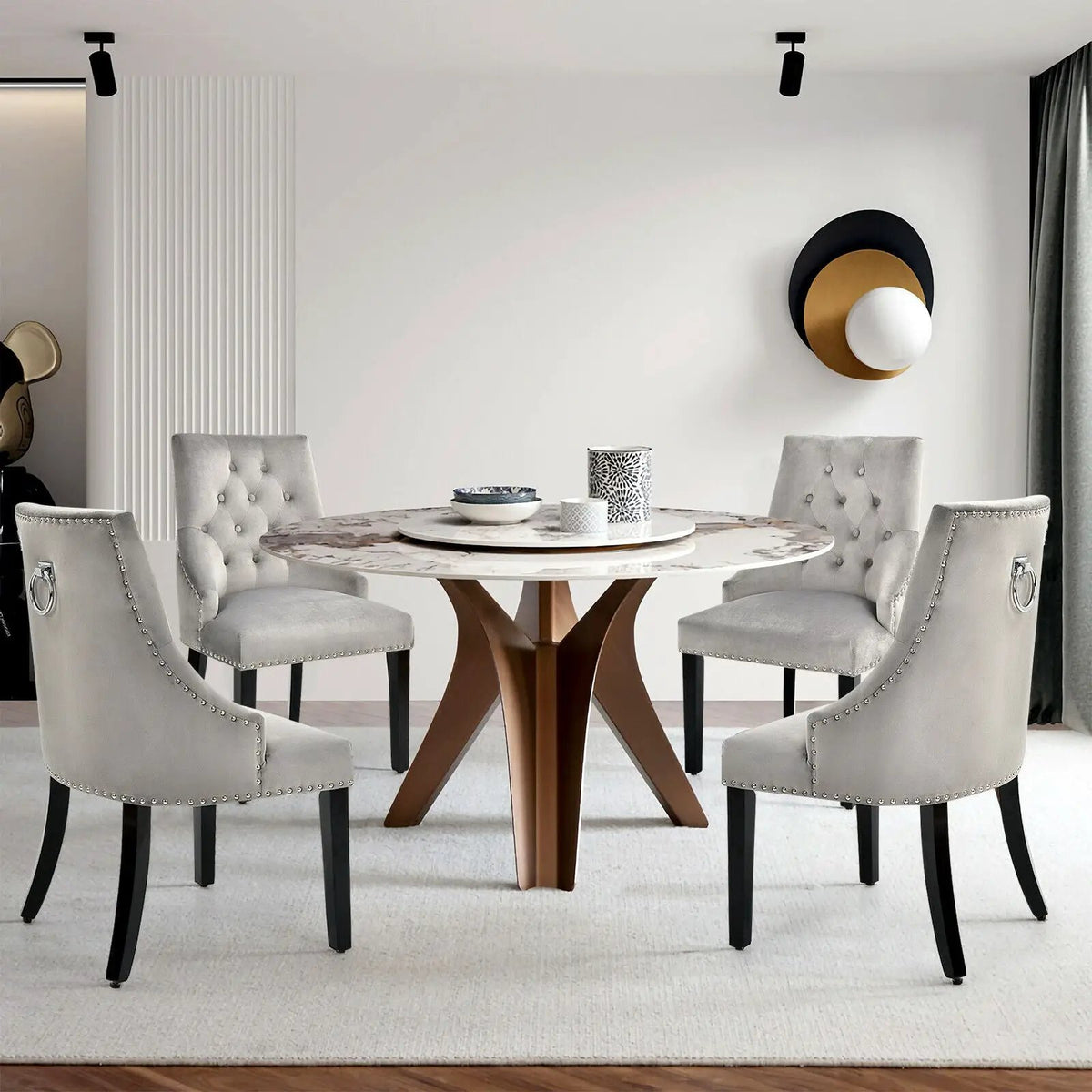 Modern Upholstered Button-Tufted Dining Chair with Naild Trim by DirectDeals