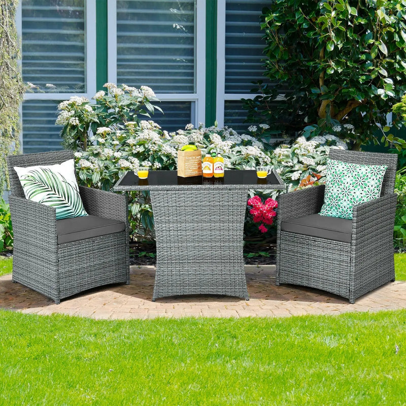 3 Pieces Patio Rattan Furniture Set with Cushioned Armrest Sofa by DirectDeals