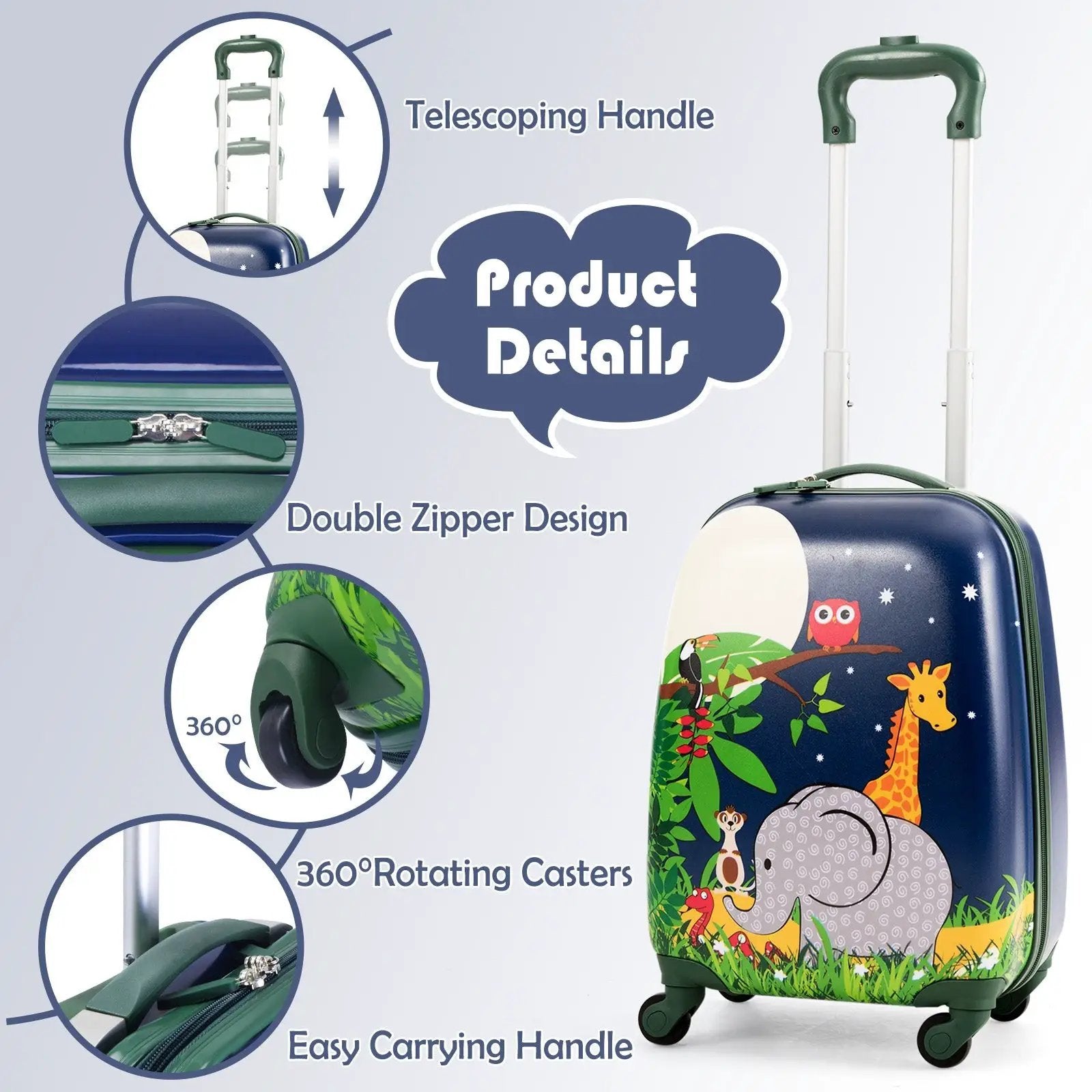 2 Pieces 12 Inch and 16 Inch Kids Carry on Suitcase Rolling Backpack School Luggage Set-Elephant by DirectDeals