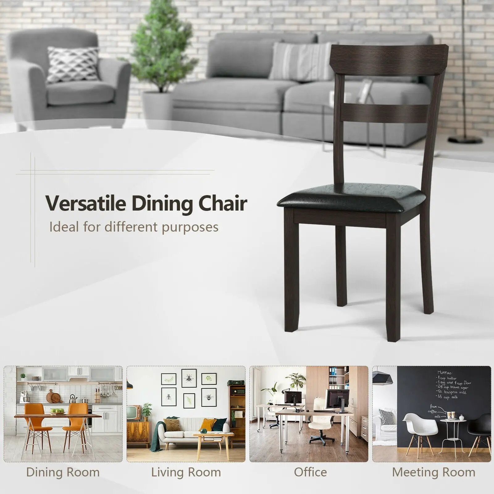 Set of 2 Dining Chairs With Rubber Wood Frame and Upholstered Faux Leather Seat by DirectDeals