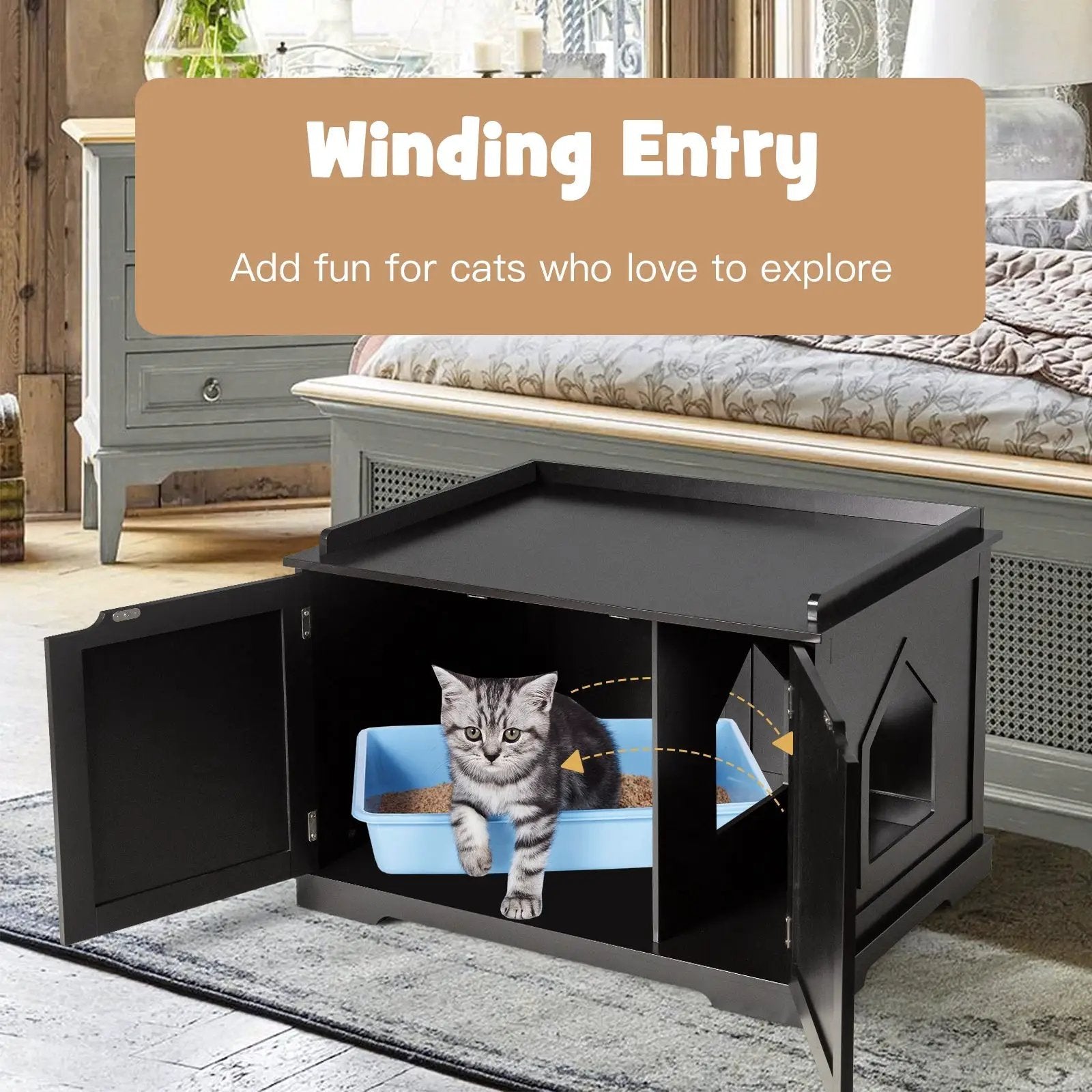 Cat Litter Box Enclosure with Double Doors for Large Cat and Kitty by DirectDeals