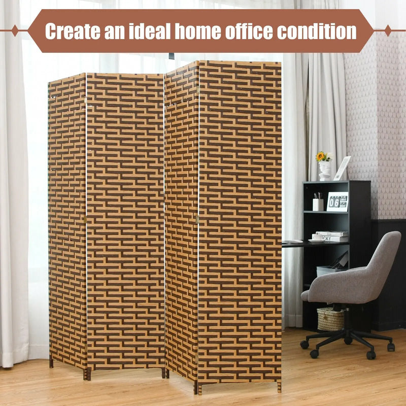 4 Panel Folding Privacy Partition Room Divider with Rustproof Hinge-Yellow by DirectDeals
