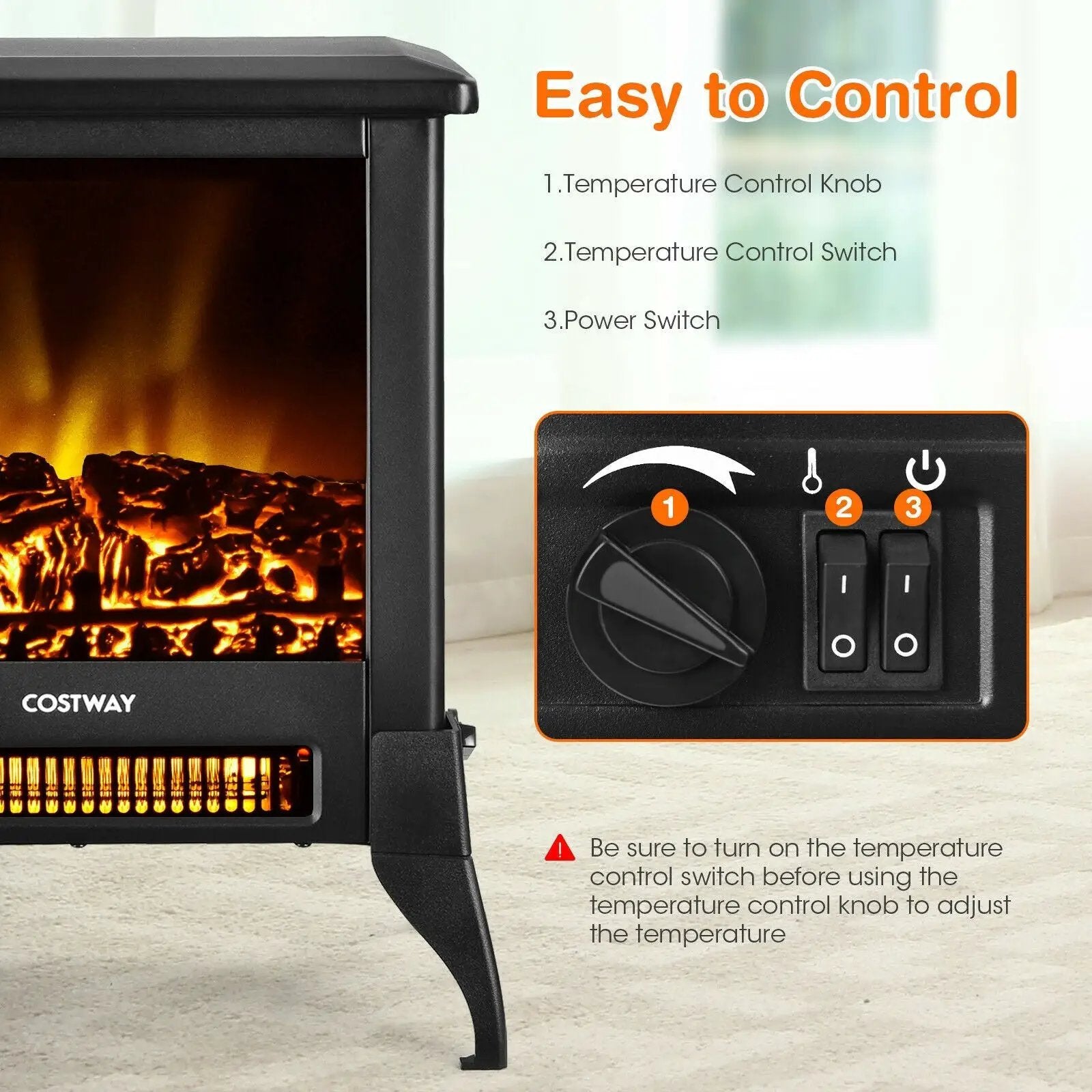 Compact Portable Space Heater with Realistic Flame Effect-Black by DirectDeals