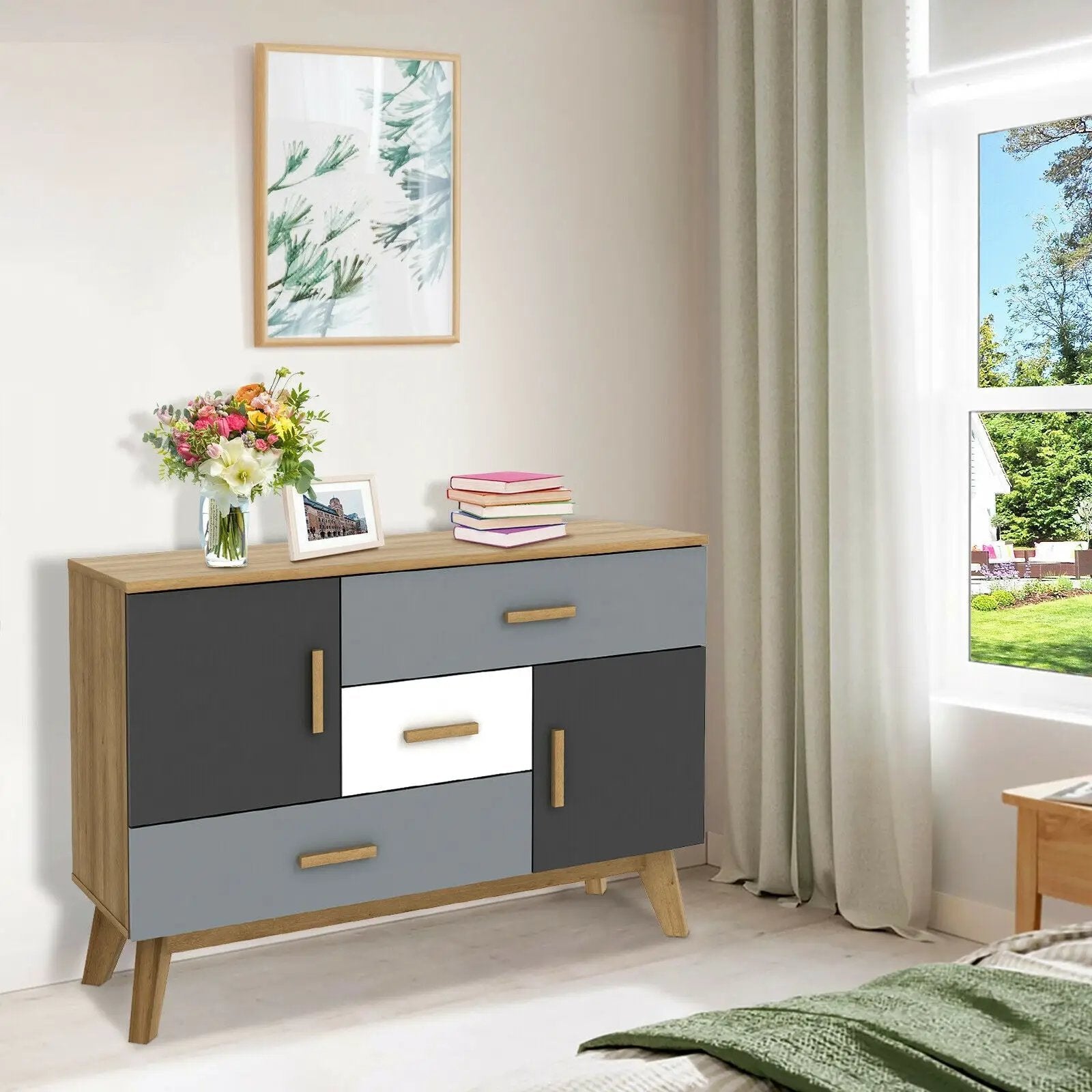 Free-standing Storage Floor Cabinet with 2 Doors and 3 Drawers by DirectDeals