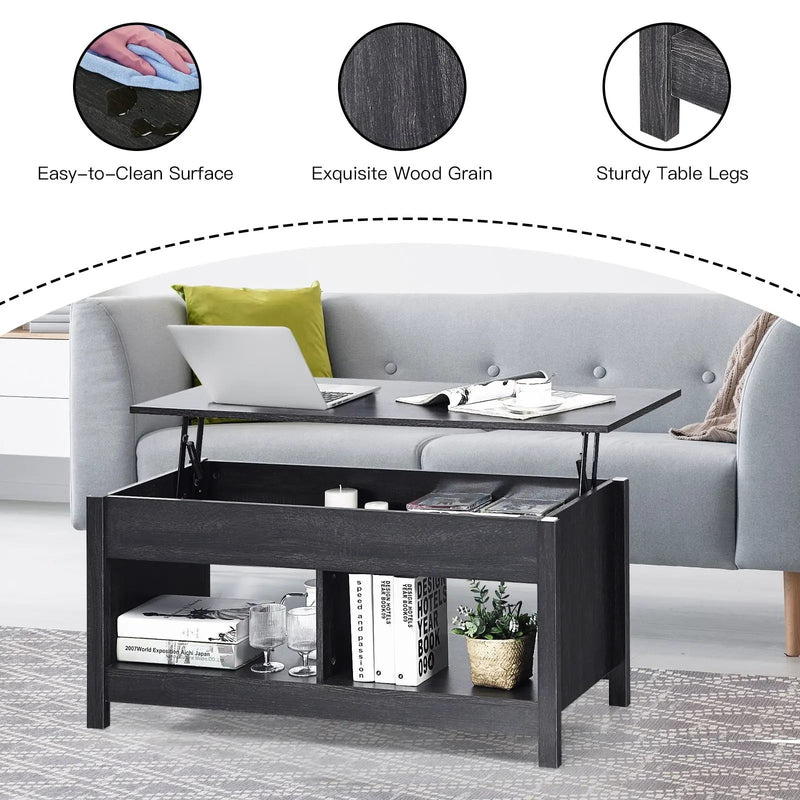 Lift Top Coffee Table with Hidden Storage Compartment and Lower Shelf for Study Room by DirectDeals