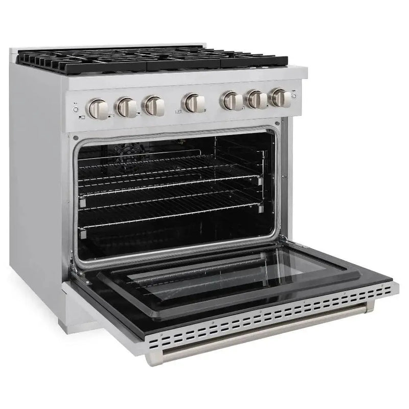 ZLINE 36"Paramount Dual Fuel Range Stainless Steel, Brass Burner, SDR-BR-36 by Farmhouse Kitchen and Bath