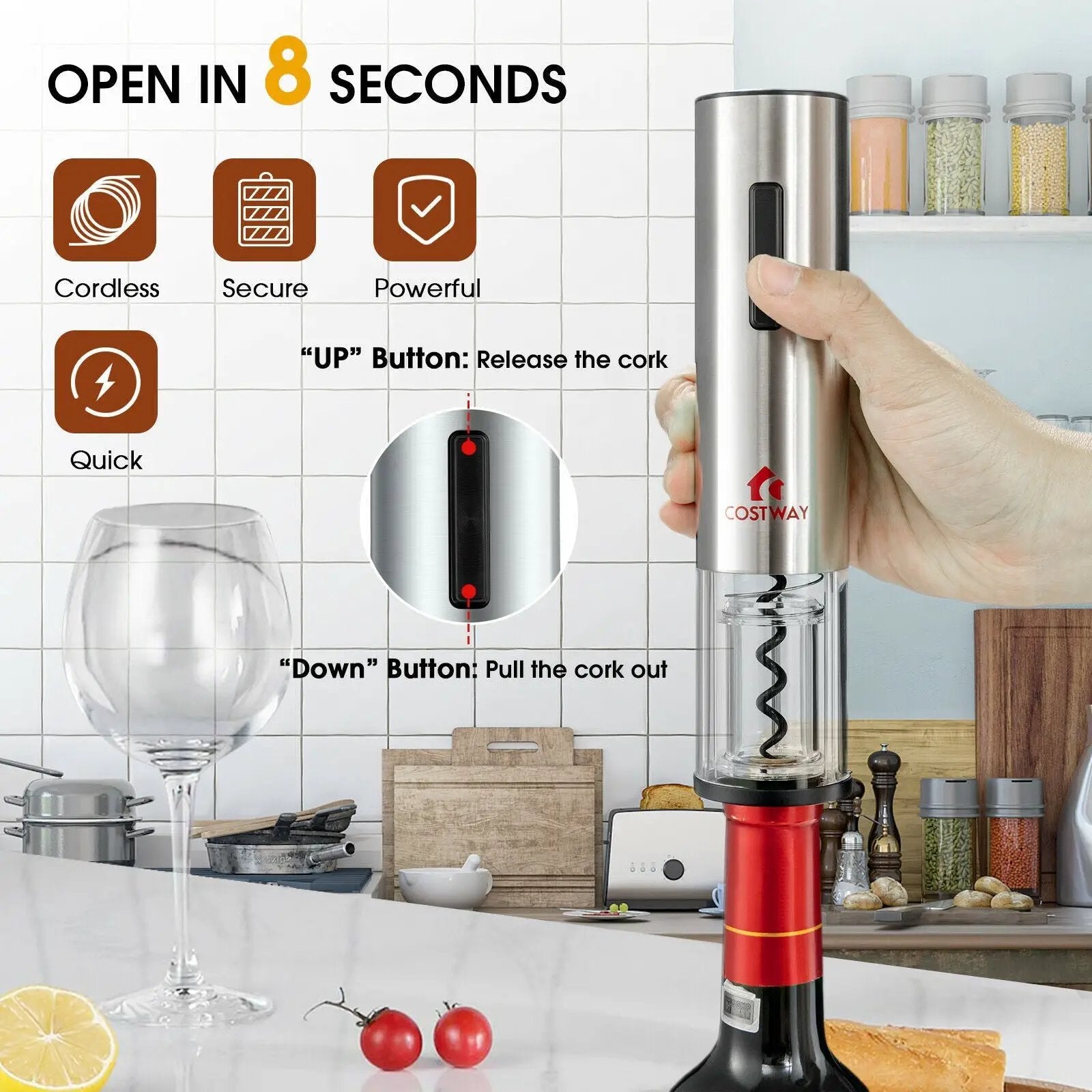 6-in-1 Electric Wine Bottle Opener Set with Foil Cutter by DirectDeals