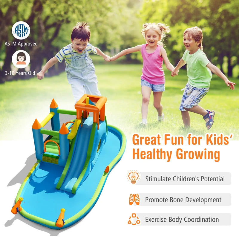 Inflatable Water Slide with Bounce House and Splash Pool without Blower for Kids by DirectDeals