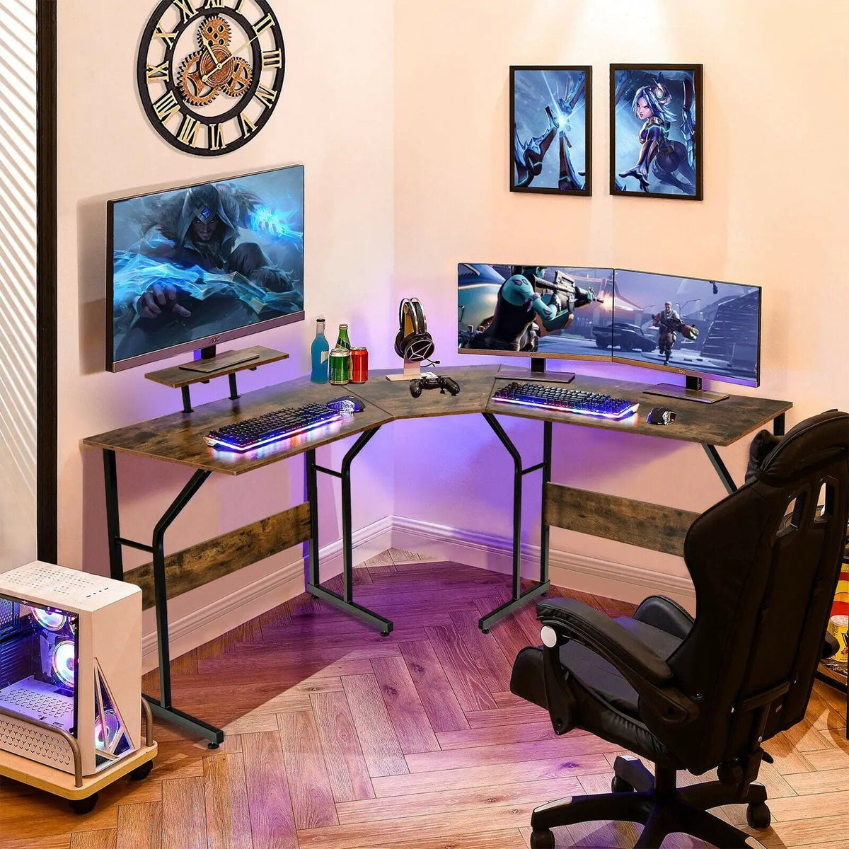 88.5 Inch L Shaped Reversible Computer Desk Table with Monitor Stand, photo 18 of 24