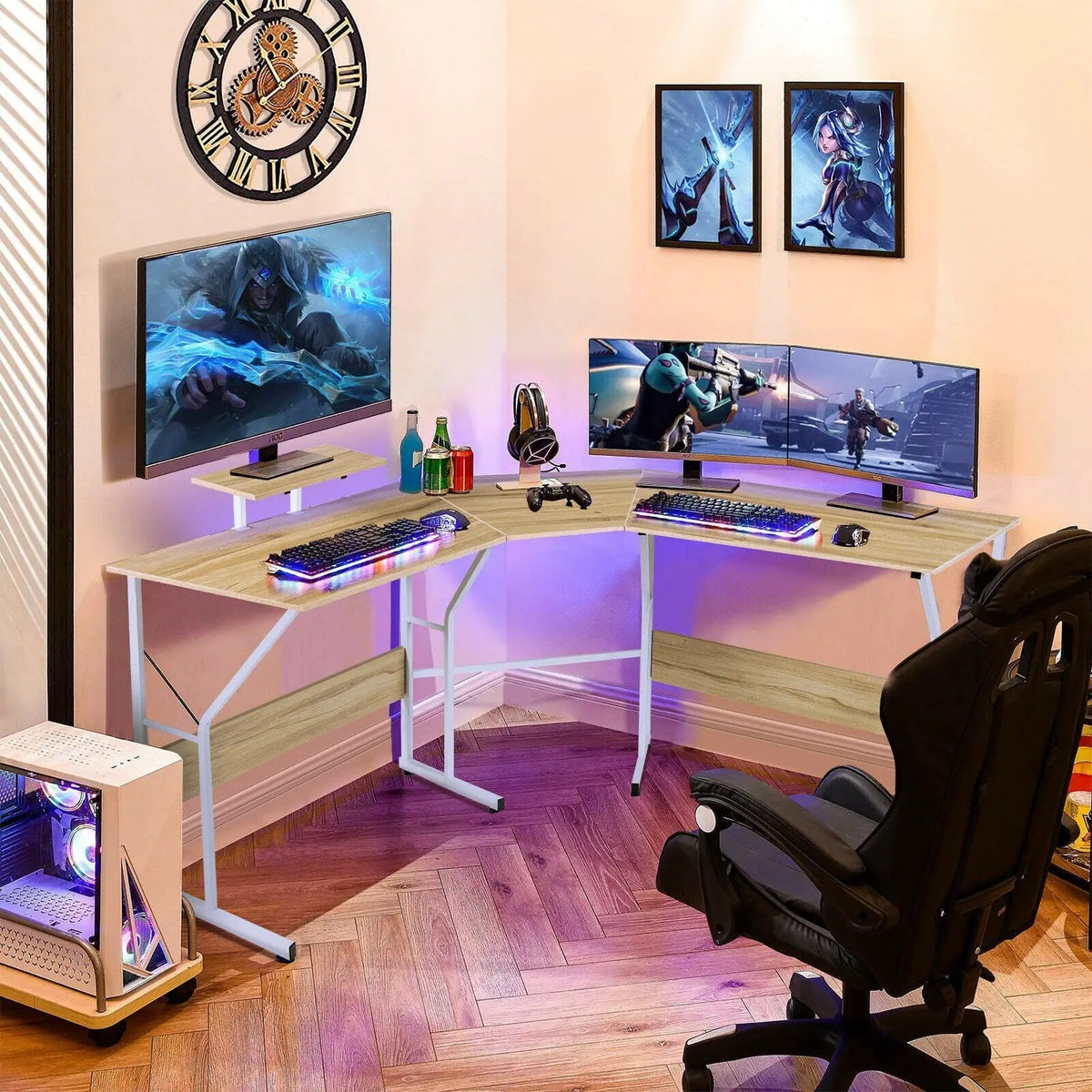 88.5 Inch L Shaped Reversible Computer Desk Table with Monitor Stand, photo 16 of 24