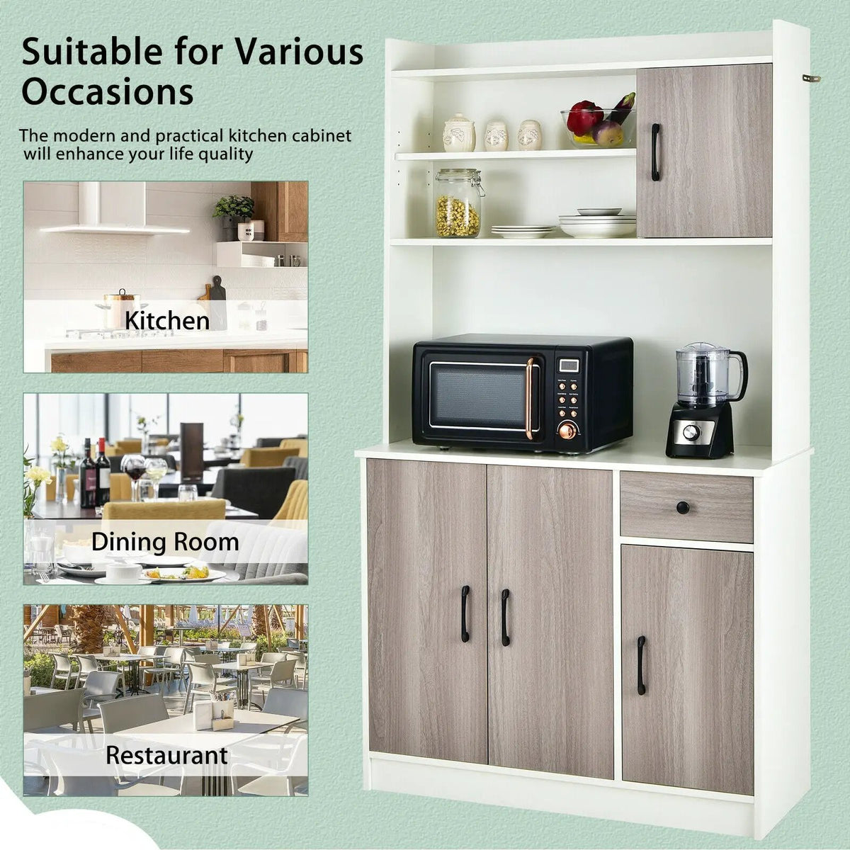 4-Door Freestanding Kitchen Buffet with Hutch and Adjustable Shelves, photo 12 of 16