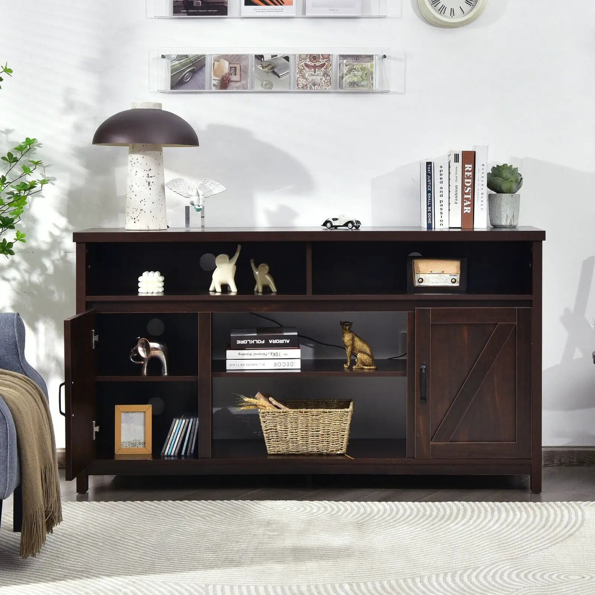 59 Inch TV Stand Media Center Console Cabinet with Barn Door for TV's 65 Inch, photo 2 of 10